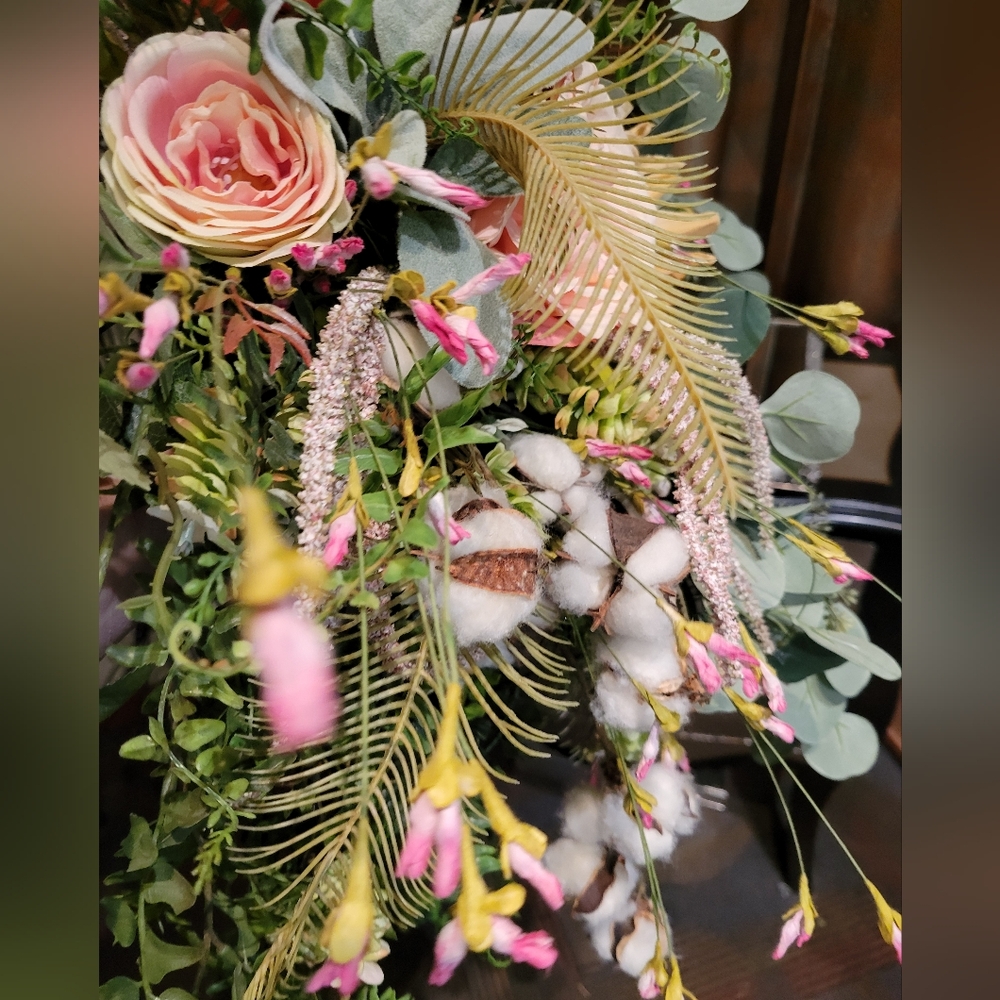 Faux Flower Bridal Bouquet Cascading Loose Organic Boho Style - Picture 5 of 10